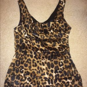Express leopard satin ruffled tank top shirt